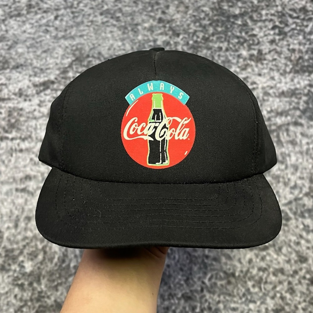 Vintage 90s Always Coca Cola Hat Snap Back Black Adjustable Made In USA